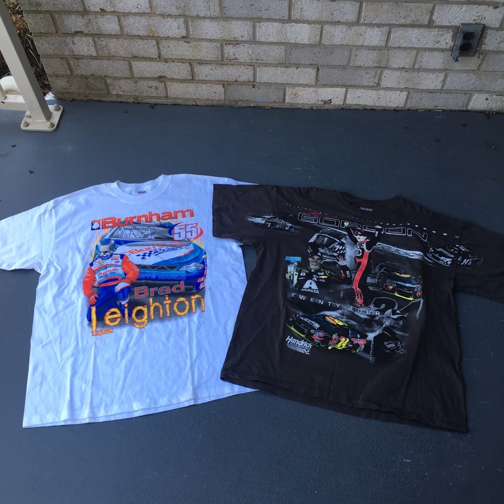 ❌SOLD❌White and grey vintage race Care shirts - Picture 1 of 3